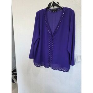 MONTEE COLLECTION Womens Purple Embroidered‎ Open Front Cardigan Jacket 18W